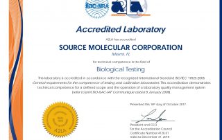 Source Molecular Gets ISO Accreditation from A2LA
